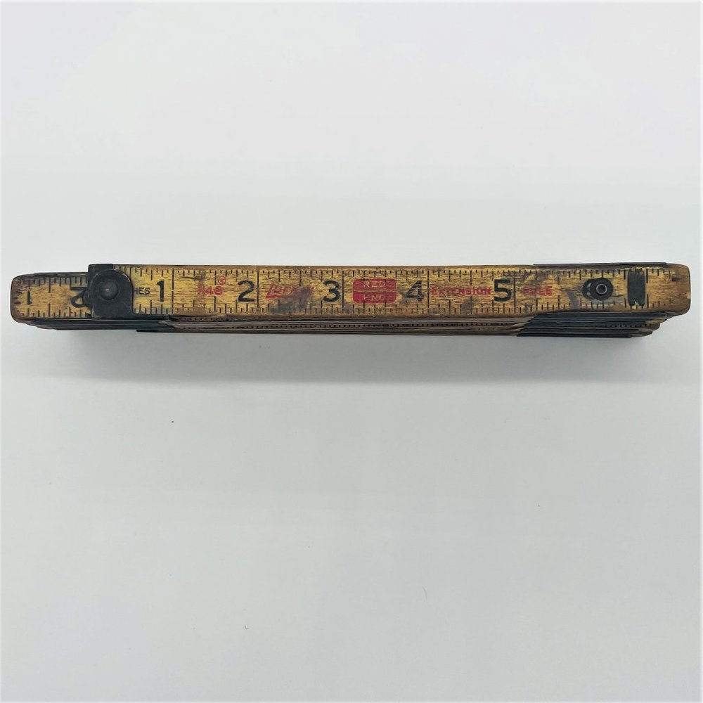(5) Vintage Variety Lufkin Folding White & Natural Red End Wood Measuring Rulers